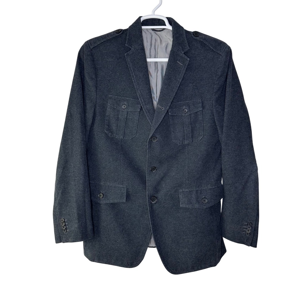Banana Republic Sergeant Blazer Mens 42L Gray Tailored Fit 3 Button Military EUC